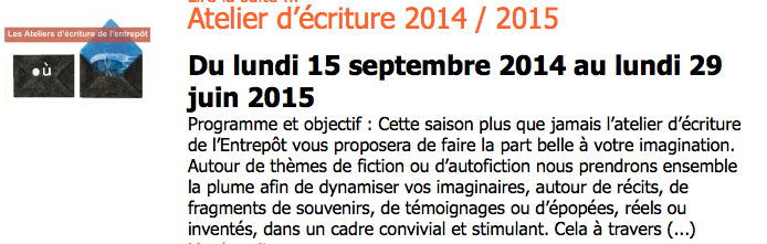 Atelier d’écriture 2014 / 2015