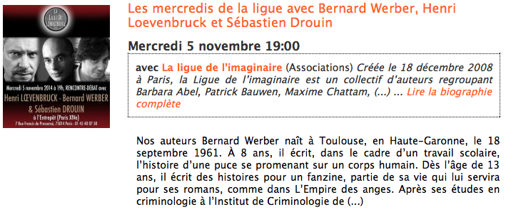 Les mercredis de la ligue avec Bernard Werber, Henri Loevenbruck et Sébastien Drouin