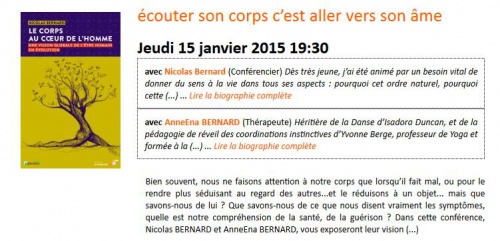 Conférence: écouter son corps c’est aller vers son âme