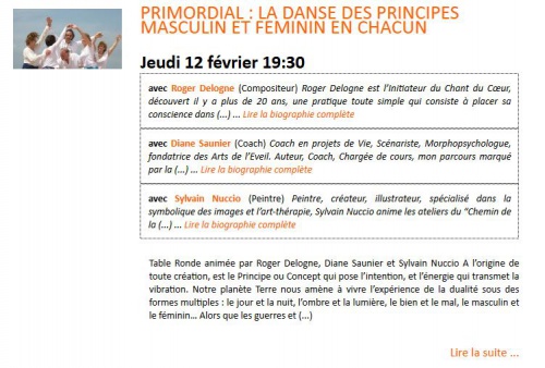 Conférence: PRIMORDIAL : LA DANSE DES PRINCIPES MASCULIN ET FEMININ EN CHACUN