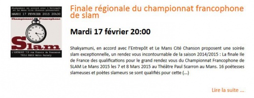 Musique: Finale régionale du championnat francophone de slam