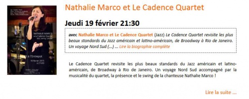 Musique: Nathalie Marco et Le Cadence Quartet