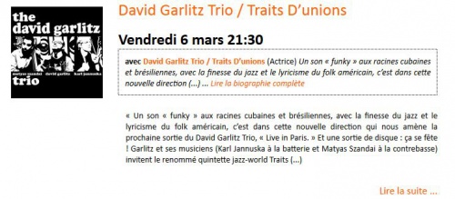 David Garlitz Trio / Traits D’unions