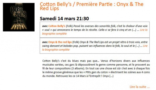 Cotton Belly’s / Première Partie : Onyx & The Red Lips