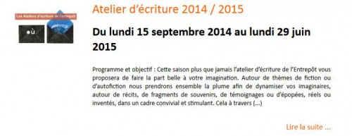 Atelier d’écriture 2014 / 2015