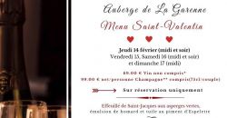 Menu Saint-Valentin - L'Auberge de la Garenne